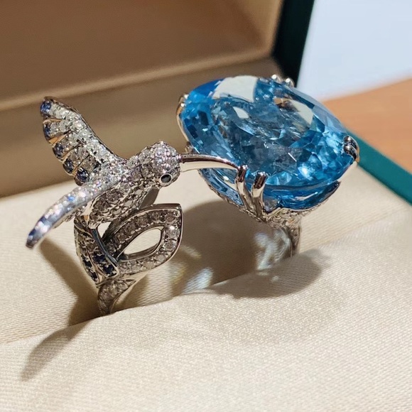 Humming bird topaz diamond and sapphire ring - Picture 2 of 3